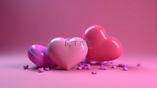 可愛卡片背景图片_快乐的情人节和 3D 渲染中的红心