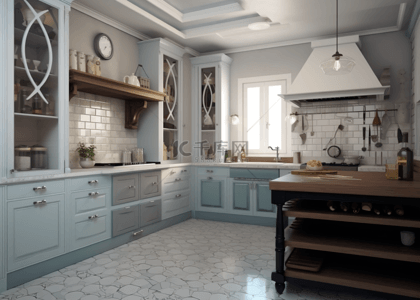 厨房室内装修浅蓝背景