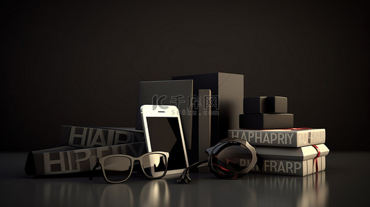 材料商店背景图片_黑色星期五主题 3D 设计，以购物智能手机和具有充足复制空间的材料为特色