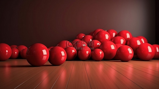 红色圣诞贺卡背景图片_空白画布为您的创造力 3D 渲染红色圣诞球用于装饰
