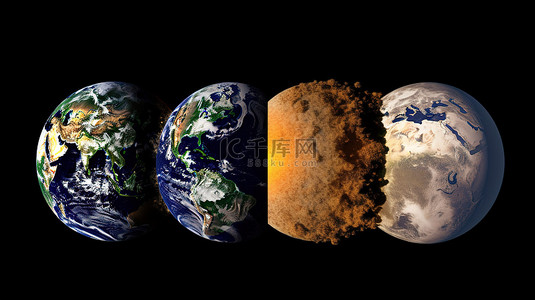 描绘地球随时间演化的合成 3D 图像