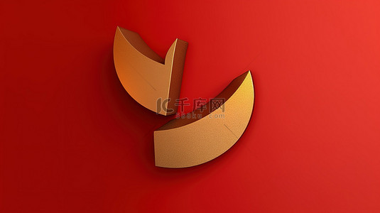 红色哑光金板上的金色角度双左符号 3D 渲染社交媒体图标，带双左箭头
