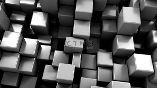 具有阴影背景的单色金属立方体抽象方形形式的 3d 渲染