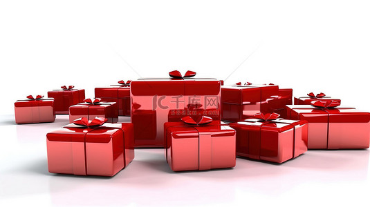 红色礼物包背景图片_3d 渲染红色礼物的节日背景