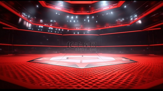 摔跤背景图片_MMA 八角形聚光灯在 3D 渲染中激烈的冠军战斗之夜