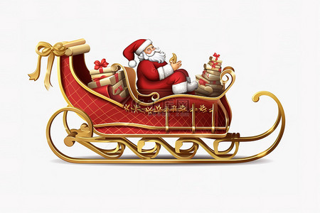 圣诞老人精灵在雪橇上与红丝带圣诞节透明背景png剪贴画