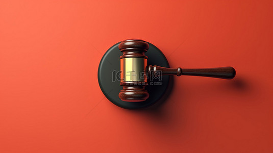 法律和正义法官木槌的 3D 插图从上面看，有两种色调的背景