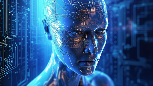 网络科技标志背景图片_AI 人工智能背景数字技术网络的 3D 插图