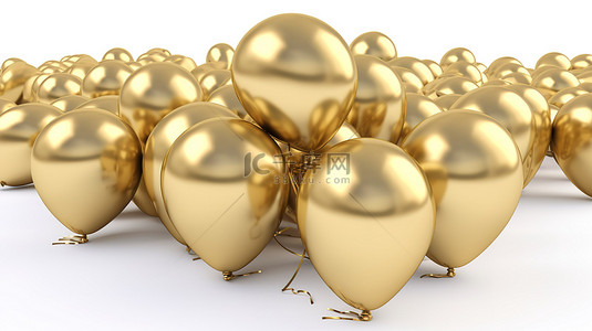 3D 插图中的金色气球花束站在 150 高度，隔离在白色背景上