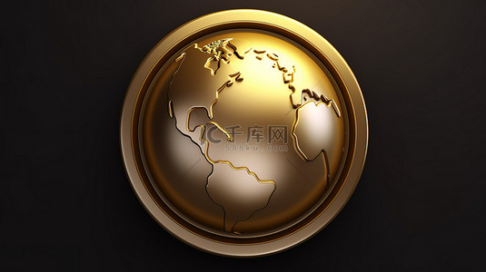 镀金色背景图片_哑光镀金板上的美国地球图标 3d 渲染符号用于社交媒体