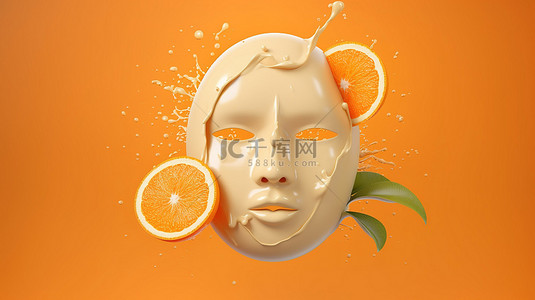 面膜乳背景图片_奶油橙色片状面膜的 ​​3d 渲染