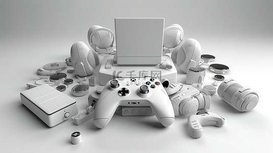 白色游戏设置的时尚 3D 渲染