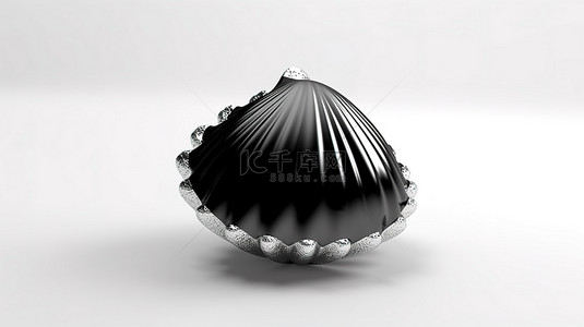 3d 创建的纯白色背景上的单色优雅白色珍珠装饰扇贝海洋贝壳