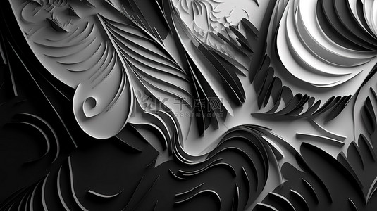 黑白肖像背景图片_以 3d 呈现的黑白剪纸中的抽象背景
