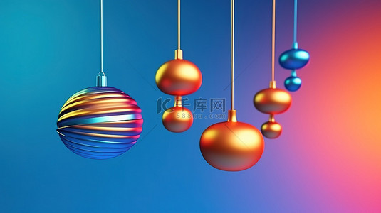 蓝色背景下鲜艳色彩的现代圣诞装饰品的 3D 插图
