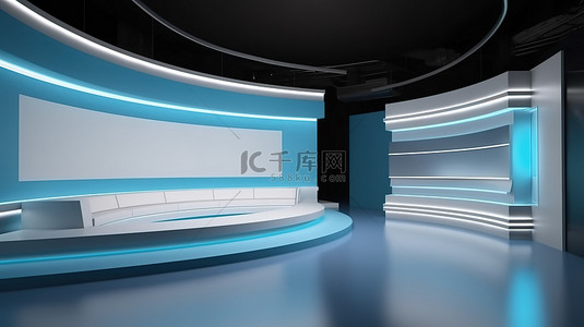3D 虚拟新闻演播室背景与墙上的电视完美的电视节目背景