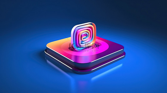 蓝色背景下 Instagram 徽标应用程序的 3D 渲染