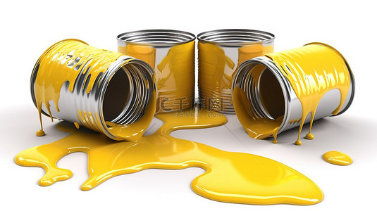 金洒背景图片_白色背景 3d 渲染下金属罐中溢出的黄色油漆