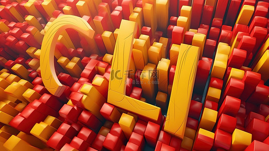 充满活力的 3d 排版背景明亮的黄色红色和石墨时尚字母用于促销