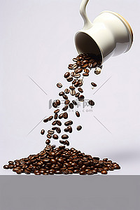 咖啡壶里的咖啡豆正在流出的图像