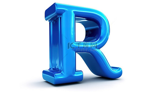 d字母小写背景图片_3d 渲染的小写 r 为阳极氧化蓝色，白色背景上带有哑光纹理