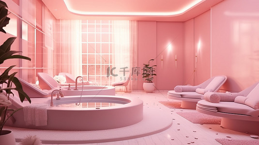 柔和的粉色色调水疗中心内部是一个舒适的天堂 3D AI 渲染