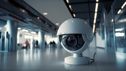 闭路监控系统背景图片_机场安检 3d 渲染中的机场闭路电视摄像机
