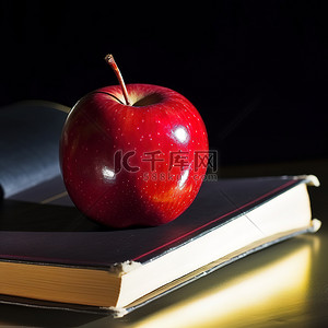 学习教育背景图片_一个苹果放在角落里一本打开的书上
