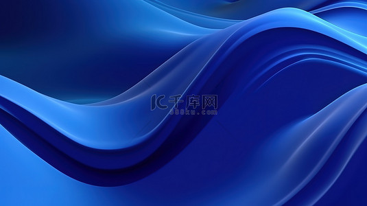 抽象蓝色波浪背景的平面设计风格3D渲染