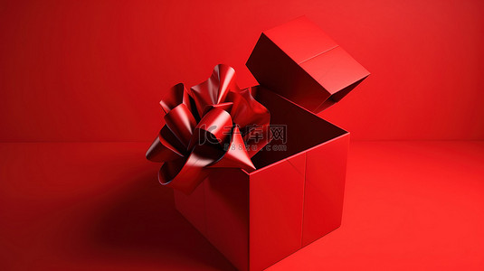 红色背景中打开的红色礼品盒的垂直 3D 渲染