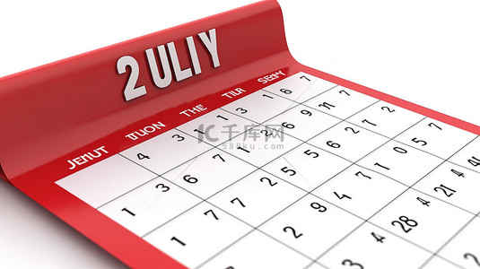 7 月日历在 3d 渲染中单独站在白色背景上
