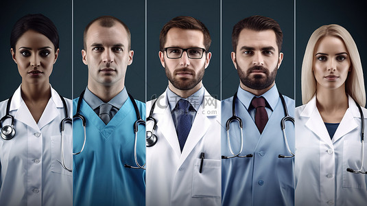 医生的手背景图片_自信的医生和外科医生汇聚在 3D 合成肖像中