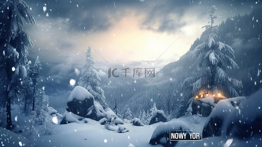影楼新年放假通知背景图片_以豪华动态风格的雄伟冬季景观 3D 插图庆祝新年