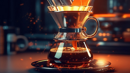 冲泡流程背景图片_使用咖啡机和滴头的各种咖啡冲泡技术的 3D 插图