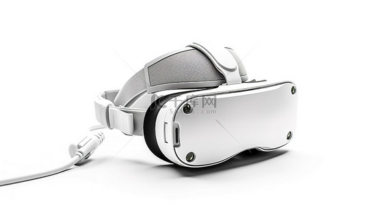 白色虚拟现实耳机在空白背景 3D 数字渲染下的详细视角