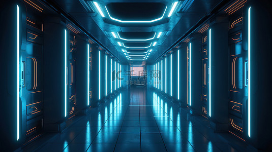奇妙背景图片_未来主义的霓虹灯走廊奇妙的 3d 渲染