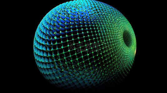 由多个圆圈组成的绿色和蓝色球体的未来派 3D 建模
