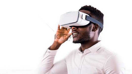 快乐的非洲年轻人沉浸在3D虚拟现实体验中