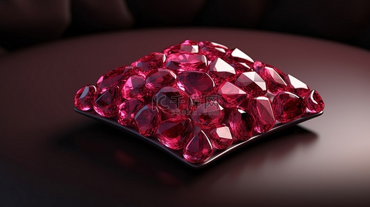 粉红音乐会背景图片_垫形方形粉红色电气石宝石的 3d 渲染