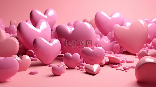 浪漫设计元素背景图片_3D 粉红色心形呈现令人惊叹的抽象设计，非常适合庆祝爱情婚礼和情人节