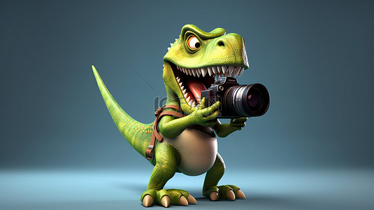 有趣搞笑背景图片_恐龙用相机拍摄了一张搞笑的 3D 恐龙角色照片