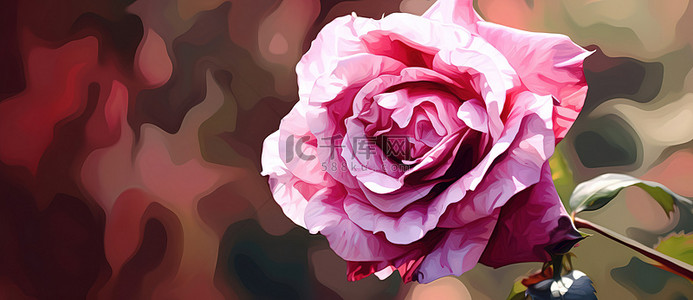 一朵粉红玫瑰坐在花坛里