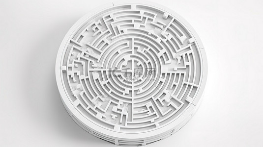 白色背景上的顶视图 3D 渲染圆形迷宫