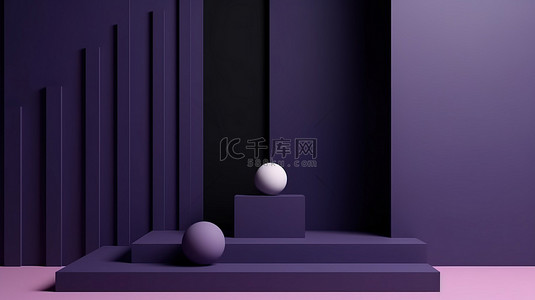 红色深红背景图片_深紫色的最小几何日本模型，3D 垂直视图