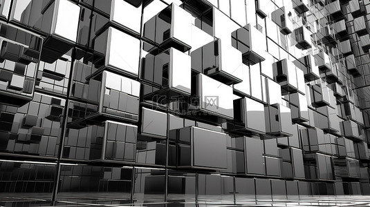 義工背景图片_具有实心块的建筑设计金属墙的现代 3D 渲染