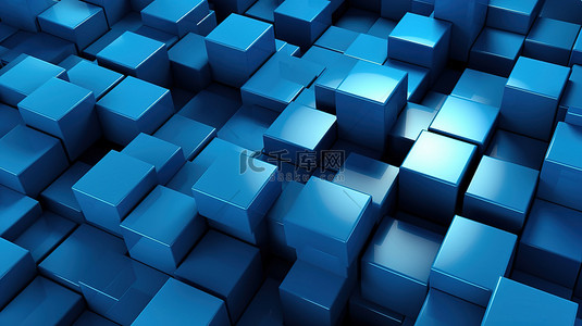 蓝色 3d 几何正方形背景图