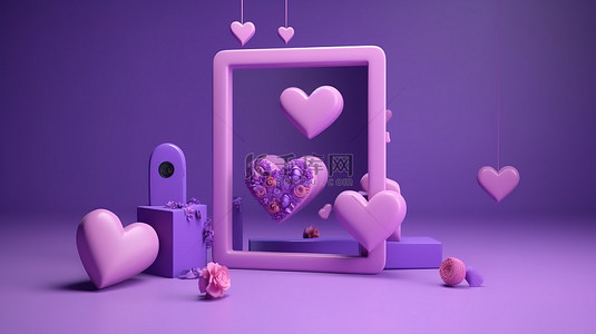 加载中gif动图背景图片_紫色背景中的在线爱心主题3D加载框架