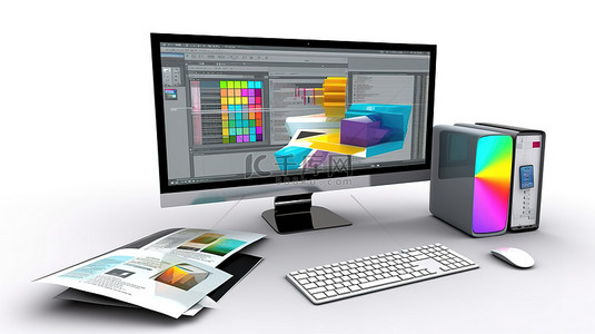 工业软件背景图片_使用用于图形设计的布局软件对计算机屏幕进行 3D 渲染