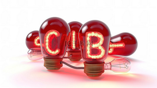 复古灯泡字母在白色 3D 背景上以醒目的红色拼出“俱乐部”