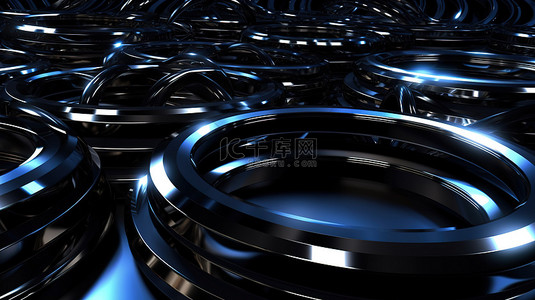 黑色工业背景图片_带圆圈的未来派金属黑色背景的 3d 渲染